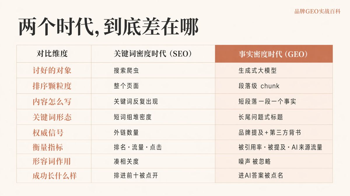 GEO的本质:从关键词密度到事实密度