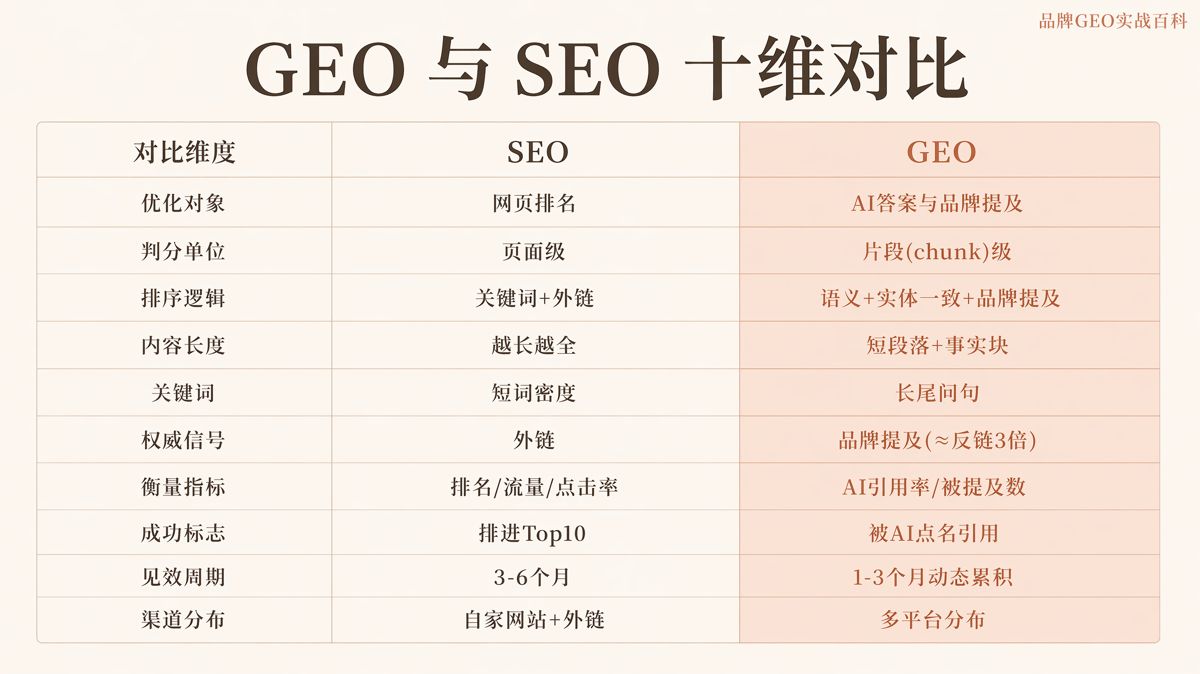 GEO和SEO有什麼區別?10個維度對比